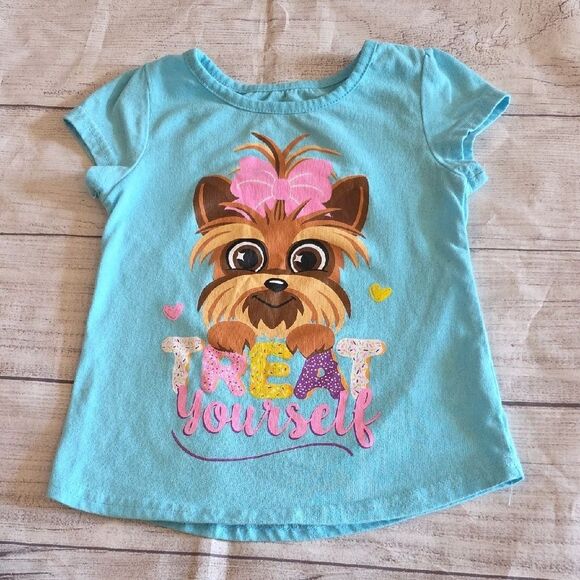 Blue and Pink Short Sleeve Tee with Puppy Design - Picture 1 of 4